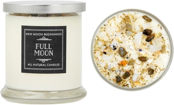 New Moon Beginnings Full Moon Candle - Purification & Cleansing - Floral, Citrusy, Warm, Sweet - Jasmine, Violet, Bergamot - 12oz Glass Jar
