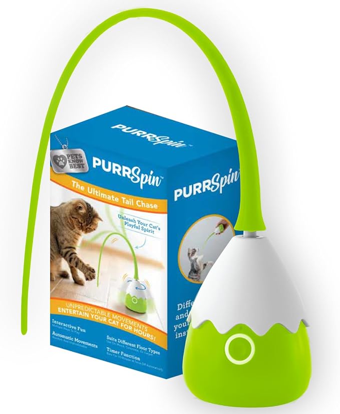 Pets Know Best PurrSpin Interactive Tail Chase Cat Toy- Unpredictable Movements, Automatic Timer, Multi-Speed for Active Play- Suits All Floor Types- Ultimate Cat Entertainment