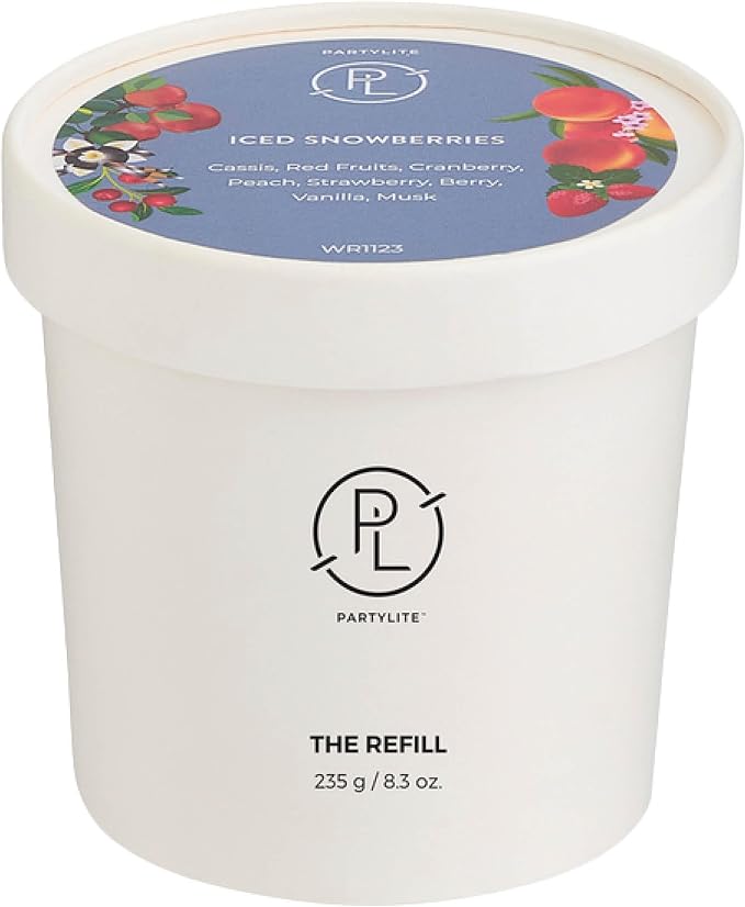 PartyLite Iced Snowberries Scented Candle Refill, Notes of Apple, Cranberry, Peach, Strawberry, Vanilla & Musk,10oz 1-Wick Aromatherapy, Upto 40 Hours of Luxury Fragrance, Sustainable Premium Soy Wax