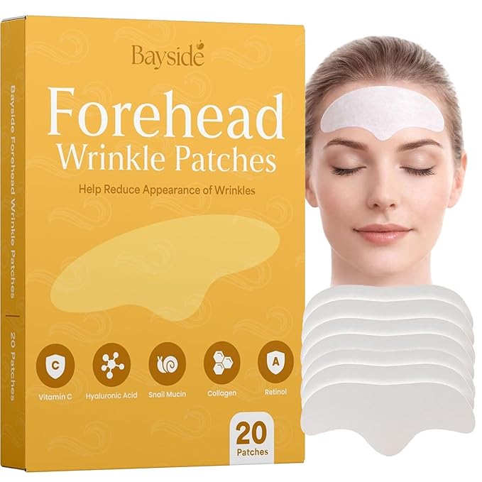 Bayside Forehead Wrinkle Patches – 20 Anti-Aging Forehead Pads with Vitamin C, Hyaluronic Acid, Collagen, Snail Mucin & Retinol – Reduce the Appearance of Forehead Lines
