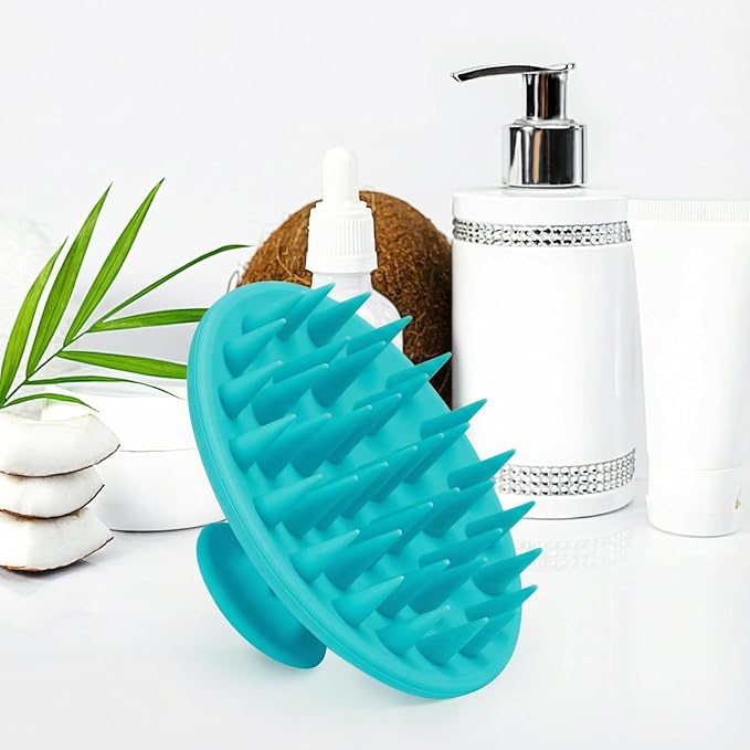 Meartchy Silicone Scalp Massager Shampoo Brush, Scalp Brush for Hair Growth & Dandruff Removal, Hair Scrubber Scalp Stimulator Exfoliator Brush with Soft Bristles for Wet Dry Scalp Care (Lake Blue)
