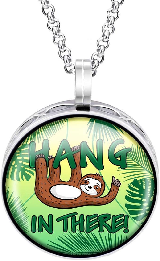 Wild Essentials Hang in There Sloth Necklace Essential Oil Diffuser Kit with Lavender, Lemongrass, Peppermint, Orange Oils, 8 Refill Pads, Calming Aromatherapy Gift Set, Customizable, Perfume