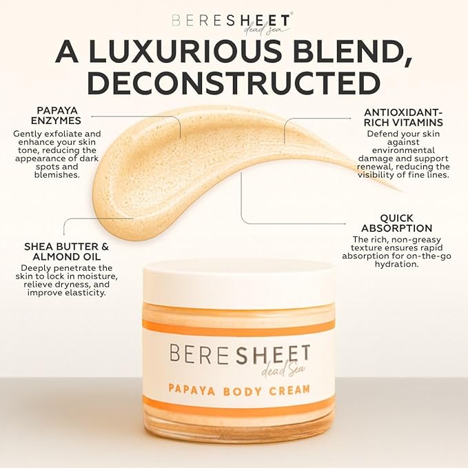 Papaya Body Butter Butter Cream – Lightweight Hydrating Moisturizer with Papaya Extract, Shea Butter & Almond Oil – Fast-Absorbing, Non-Greasy Body Cream for All Skin Types
