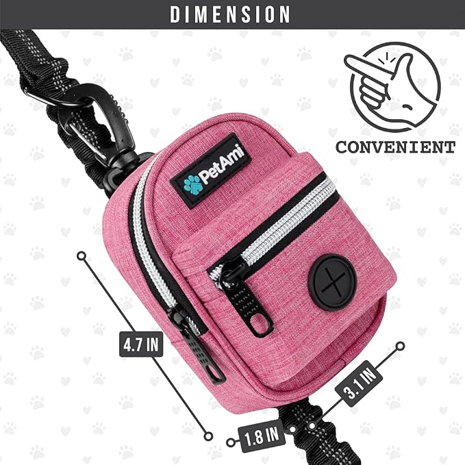 PetAmi Dog Poop Bag Holder for Leash, Waste Bag Dispenser Pet Pouch, Pink