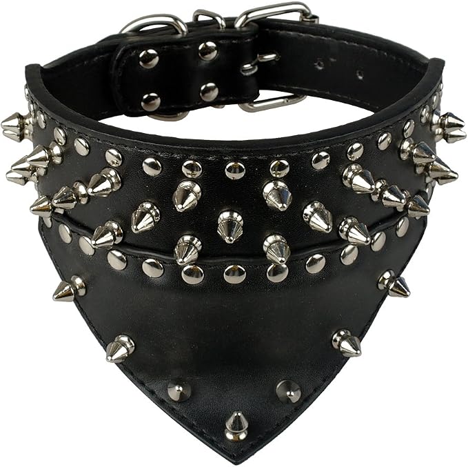 Dogs Kingdom 20"-26" Length Triangle Collar Design Spiked Silver Rivets Studded Leather Dog Collar Heavy Duty for Medium Large Breeds Pitbull Mastiff Boxer Bully Black L