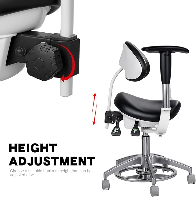 Medical Microscope Dynamic Saddle Chair Foot Controlled with Rotatable Armrest Rolling Seating Back Support Dentist Stool for Clinics,Dental Offices