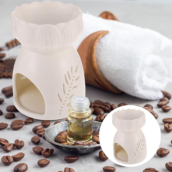Ceramic Essential Oil Burner with Hollow-Out Design Tealight Candle Holder Aromatherapy Diffuser for Home Office Relaxation 4.13X3.14X3.14 Inch