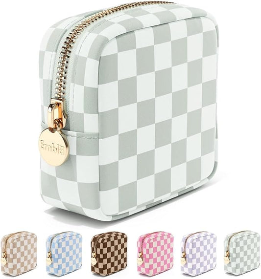 Embla Makeup Bag Travel Cosmetic Bag, Toiletry Bag, Cute Makeup Organizer, Nylon Zipper Pouch Purse Storage Bag Cosmetics Organizer, Womens Make Up Bag Mini Makeup Bags (Mint Green Checkered)