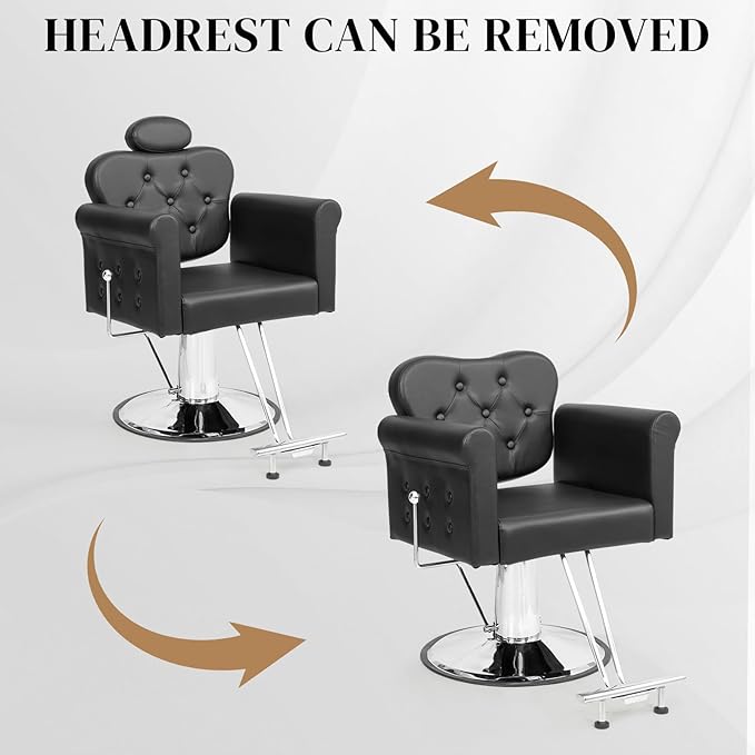 OmySalon All Purpose Salon Chair with Reclining Back & Tufted Button, Stylist Chairs for Salon, Barber Chair Heavy Duty Hair Chair for Braiding Makeup Threading Waxing, Black