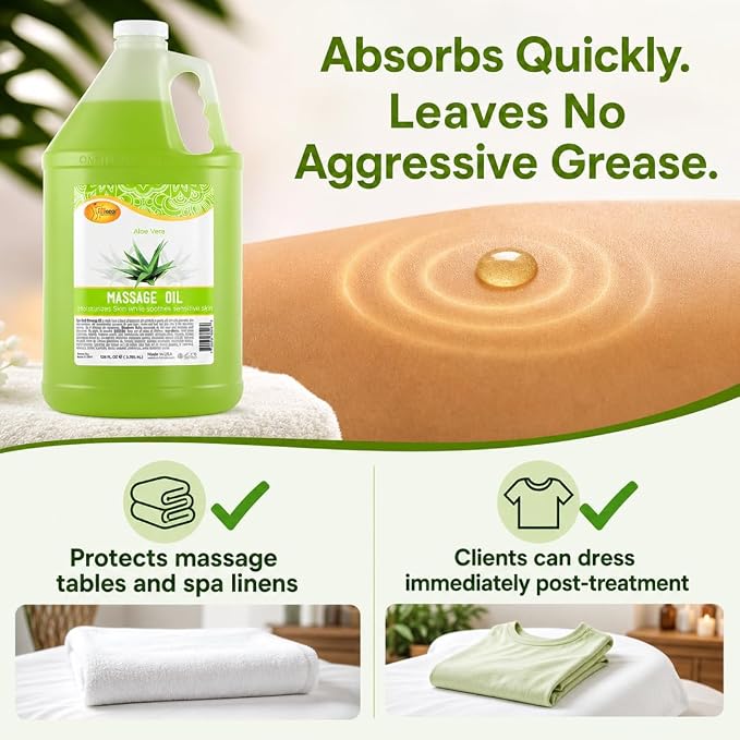 SPA REDI Aloe Vera Professional Massage Oil – 5-Botanical Blend with Almond, Avocado, Sunflower & Vitamin E | Non-Greasy, Fast-Absorbing | Paraben-Free, Cruelty-Free | Made in USA | 128 oz