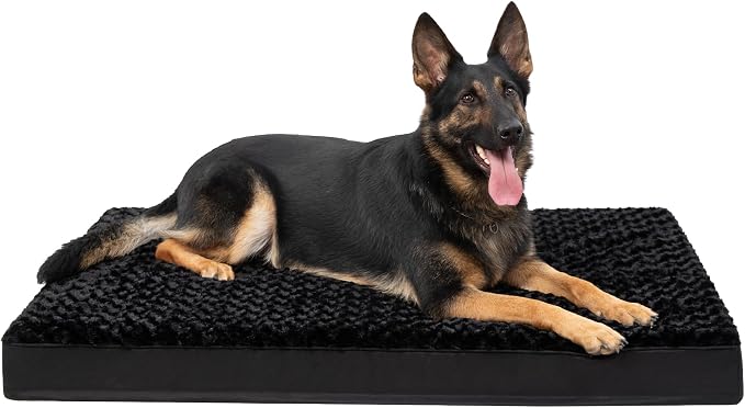 KSIIA Washable Dog Bed for Crate Waterproof for Large Dogs,47x29 in,Black | 3in egg crate foam,orthopedic support,Soft rose velvet,3ply waterproof fabric,removable cover,anti-slip base,washable