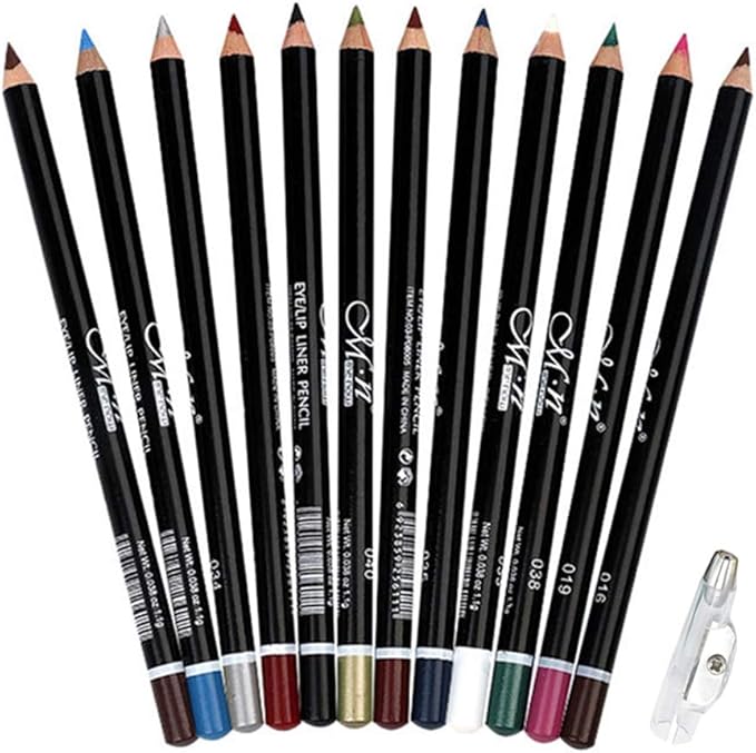 DC-BEAUTIFUL 12Pcs Lot Set 12 Colors Waterproof Eyeliner Pencil Set with Pencil Sharpener