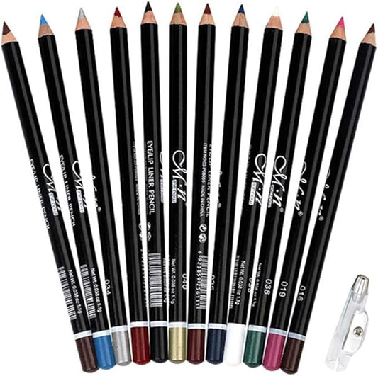 DC-BEAUTIFUL 12Pcs Lot Set 12 Colors Waterproof Eyeliner Pencil Set with Pencil Sharpener