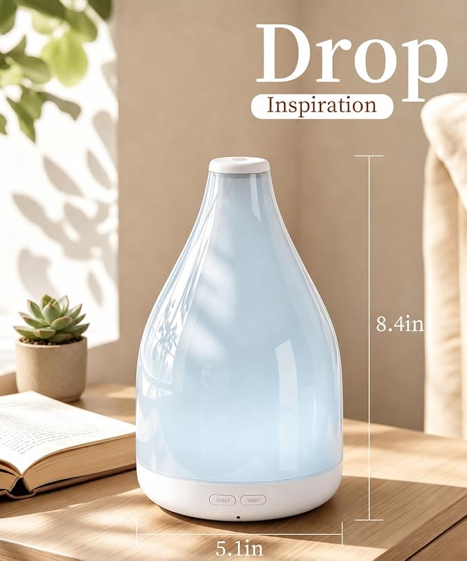 Essential Oil Diffuser for Large Room, Modern Stylish Aroma Diffusers Home Decoration, 12 Hours Cool Mist Ultrasonic Humidifier, Colorful Ambient Light & 1-3-6H Timer Off, White