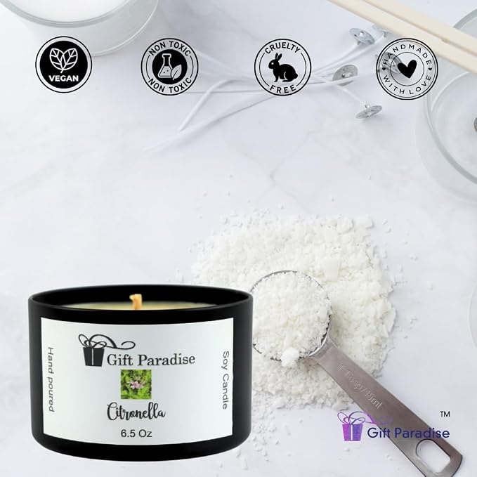 Citronella Scented Soy Candle – 6.5 oz Black Metal Tin – Natural Soy Wax & Cotton Wick – Clean Burning – Fresh Citrus Aroma – Non-Toxic Home & Indoor Candle