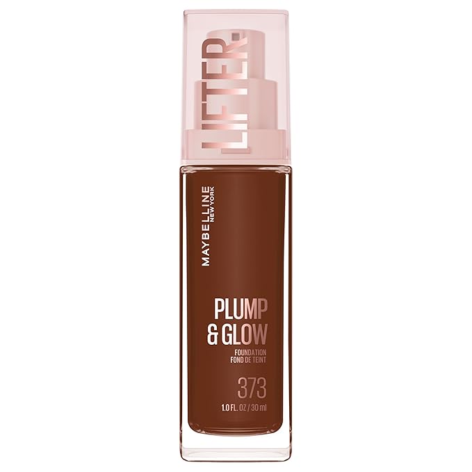 Maybelline Lifter Plump & Glow Foundation, Liquid Foundation with 2% Niacinamide + Hyaluronic Acid, Plumping and Brightening Face Makeup, 373, 1 Count