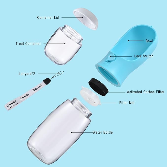 Cibaabo Dog Water Bottle Portable with Food Container & Filter for Travel | Feeding & Hydration | Travel Water Bowl | Portable Pet Dispenser | Dog Gifts | Puppy Essentials | for Hiking Camping Beach