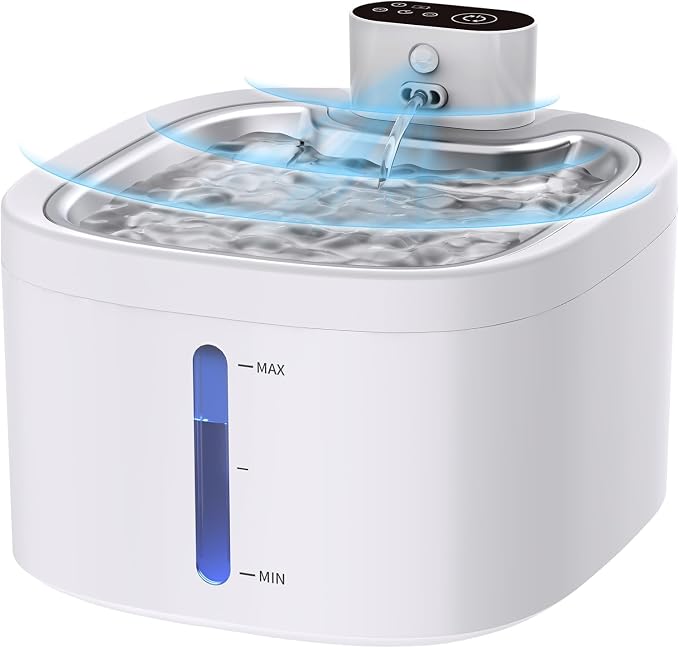 Cat Water Fountain Wireless: 118oz/3.5L Battery Operated Pet Water Fountain for Cats Indoor with Motion Sensor, Quiet Automatic Fountain with Stainless Steel Tray(8Filters)