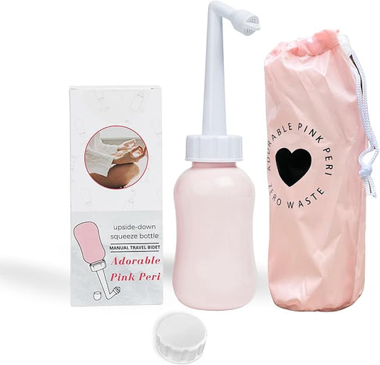 Adorable Pink Peri - Peri Bottle After Birth Care for Postpartum Essentials Feminine Pink Portable Bidet Water Squeeze Spray Bottle for Pain Relief tears Hemorrhoids with Bottle Cap 300 ml (10 oz)