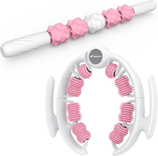 Merach Cellulite Massage Tool with Push Pull Roller, Lymphatic Drainage Massager, Leg Massager with Detachable Handles, Exercise Equipment for Thighs & Legs & Buttocks, Gift for Women