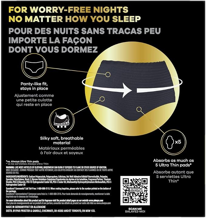Always ZZZ Overnight Disposable Period Underwear for Women Small/Medium, 360° Coverage for Worry-Free Nights,14 Count (Pack of 2)