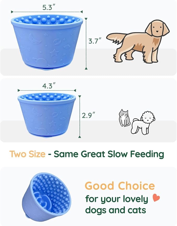 2-in-1 Licking Toy & Silicone Slow Feeder Bowls with Suction Cup - Non-Slip Mat for Bored Medium and Large Breed Dogs, Anxiety Relief, Anti-Choking (5.3" x 3.7", Light Blue)