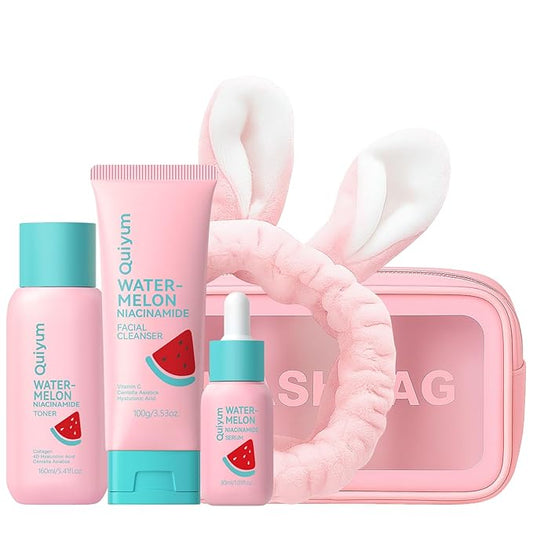 Watermelon & Niacinamide Skin Care Set, Beauty Facial Skincare Products, Routine Skincare for Teens, Nourishing, Hydration, Glow Up, Trendy Stuff for Girls with 3PCS, Birthday Mother's Day Gift