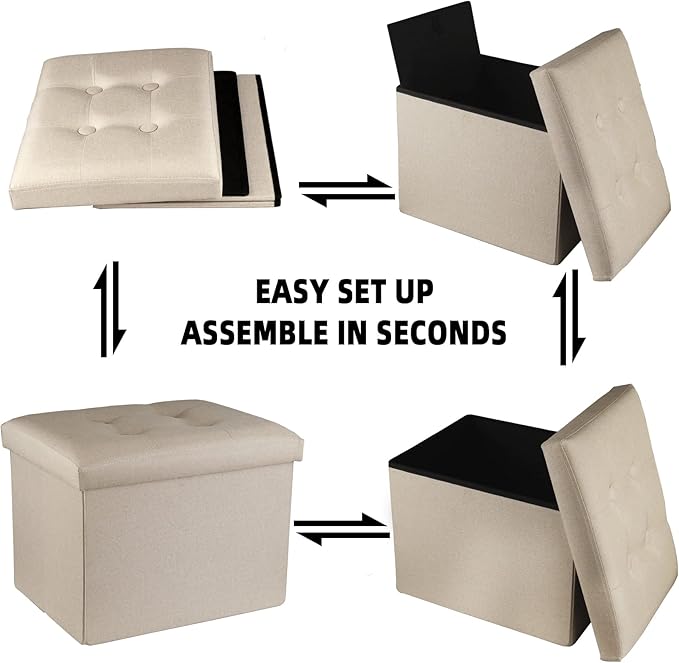 ALASDO Ottoman Storage Ottoman Footrest Stool Foldable Foot Rest Footstool Bench for Living Room 17x13x13inches Beige