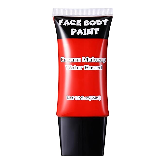 CCbeauty Red Face Paint, Cream Face Painting Kit, Professional Water Based Body Paint, Full Coverage Foundation Makeup, Halloween SFX Makeup For Clown Joker Mime Devil Spider Pennywise Vampire Costume
