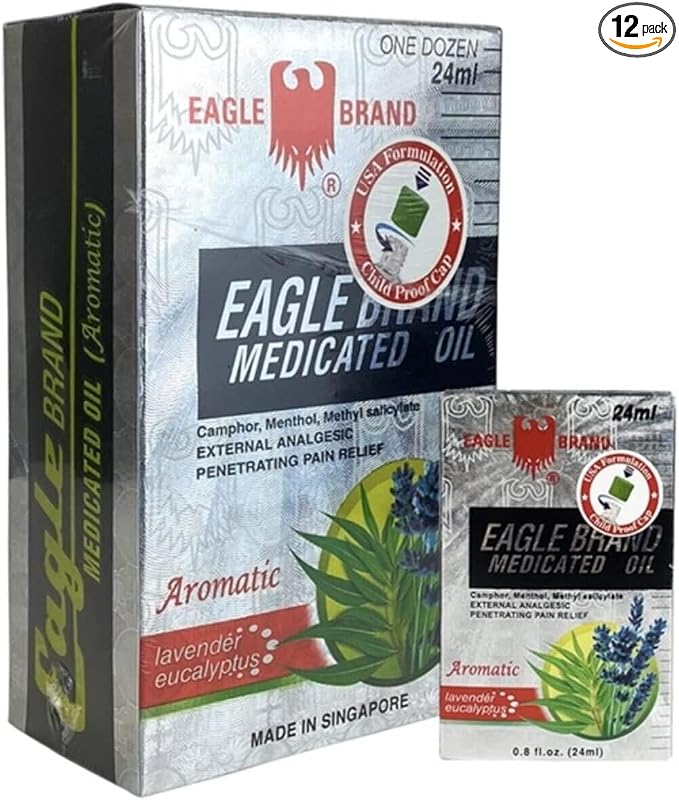 Case Set - White Dozen Eagle Essentail Medicated Oil - Muoi Hai Chai Dau Con O Trang - 24mL per Bottle with 12 Bottles per Order - Made in Singapore