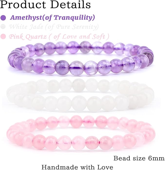 NCB 2.3-Piece 4mm Natural Crystal Gemstone Stretch Bracelets – Handmade Reiki Energy Healing Jewelry for Meditation,Yoga, Unisex