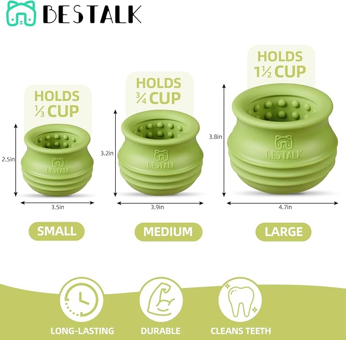 Dog Enrichment Treat Toy, Long-Lasting Wobbly Interactive Freeze Lick Toys for Dogs, Stuffable Puzzle Feeder Toy for Boredom, Silicone Treat Dispensing Chew Toy (Green,S)
