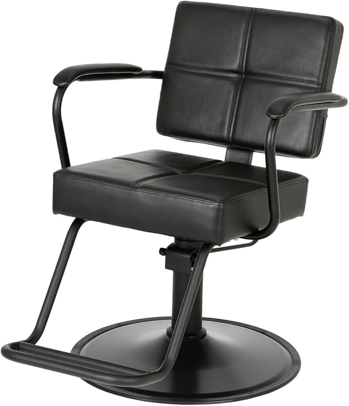 Buy-Rite Atlas Styling Chair for Professional Salons and Barbershops, Extra-Wide Seat, Black Metal Frame, Premium Black Vinyl with Detailed Stitching, Open Back Design, Hydraulic Base, NIN-5516