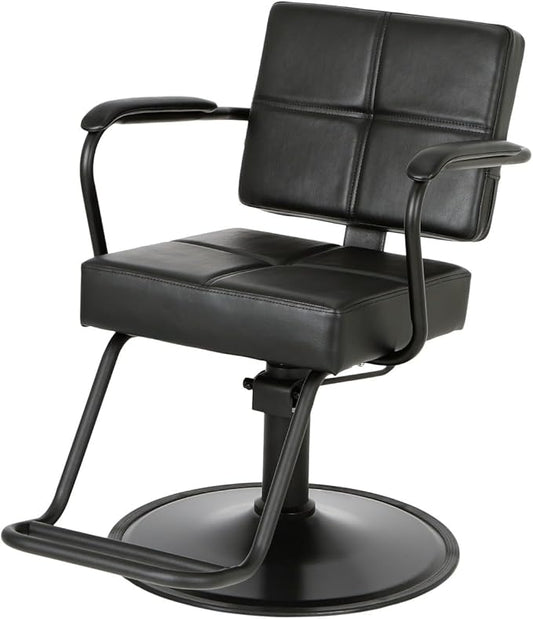 Buy-Rite Atlas Styling Chair for Professional Salons and Barbershops, Extra-Wide Seat, Black Metal Frame, Premium Black Vinyl with Detailed Stitching, Open Back Design, Hydraulic Base, NIN-5516