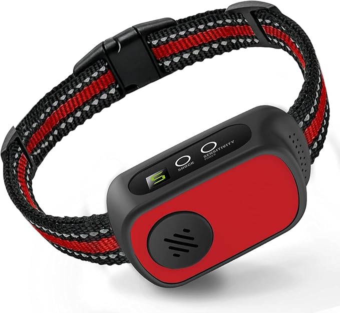 Dog Bark Collar for Large Medium Small Dogs, Rechargeable Smart Bark Collar, Anti Barking, Humane Dog Training Device with 5 Adjustable Sensitivity Beep Vibration(Red)