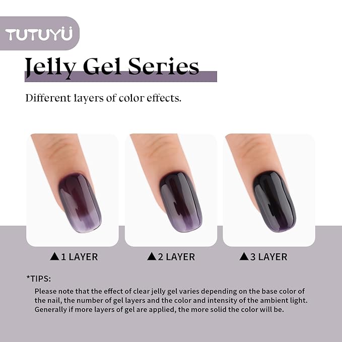 Midnight Dark Purple Gel Nail Polish - 15ml Purple Black Jelly Gel Polish, Sheer Translucent Color, Chip-Resistant Lasts 28+ Days,Gift for Women Girls Friends Nail Art Enthusiast