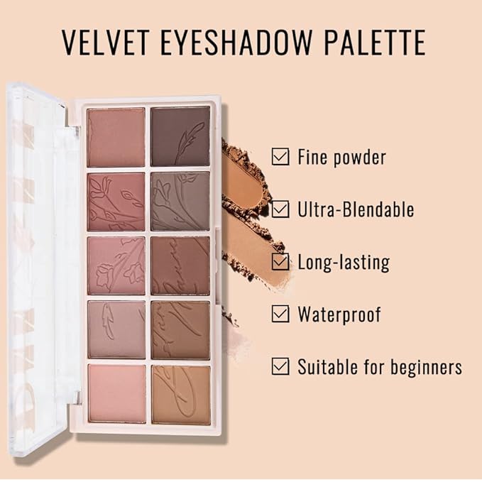 Erinde 10 Colors Eyeshadow Palette Makeup - Matte Shimmer Glitter Eye Shadow, Ultra-Blendable, High Pigmented, Naturing-Looking, Neutral Nude Eyeshadow Palette with Professional Brush, Plant Rhythm