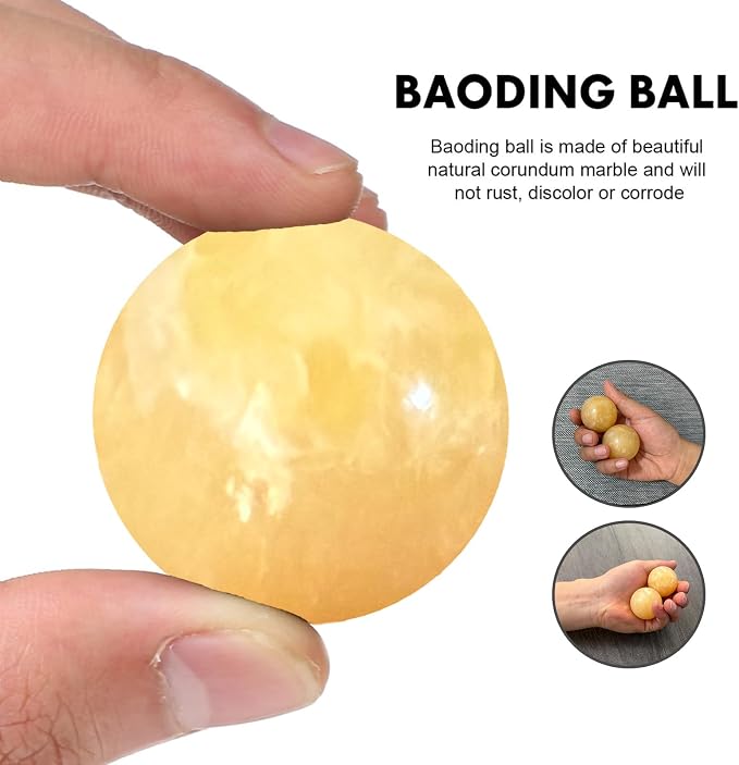 Marble Baoding Balls, Chinese Meditation Stress Relief Balls for Hand Therapy, Manual Massage Exercise with a Retro Style Tassel Boxes for Gift, 2 Count Beige, Medium-1.57"