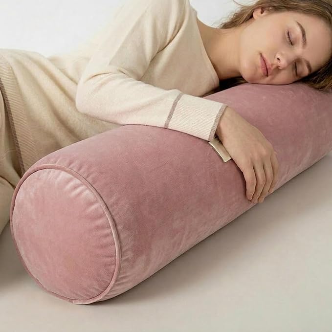 Body Pillow Yoga Bolster Round Cylindrical Pillow Long Dutch Velvet Cushion with Removable Washable Cover for Side Sleepers Meditation and Bedroom Decor(Cherry,120cm/47in)