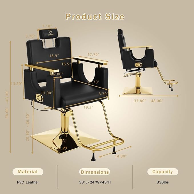 Heavy Duty Barber Chair, 360° Swivel Reclining Salon Chair for Hair Stylist, Height Adjustable Hydraulic Hairdressing Chair with Footrest for Barber Shop, Beauty Salon, Hairdressers