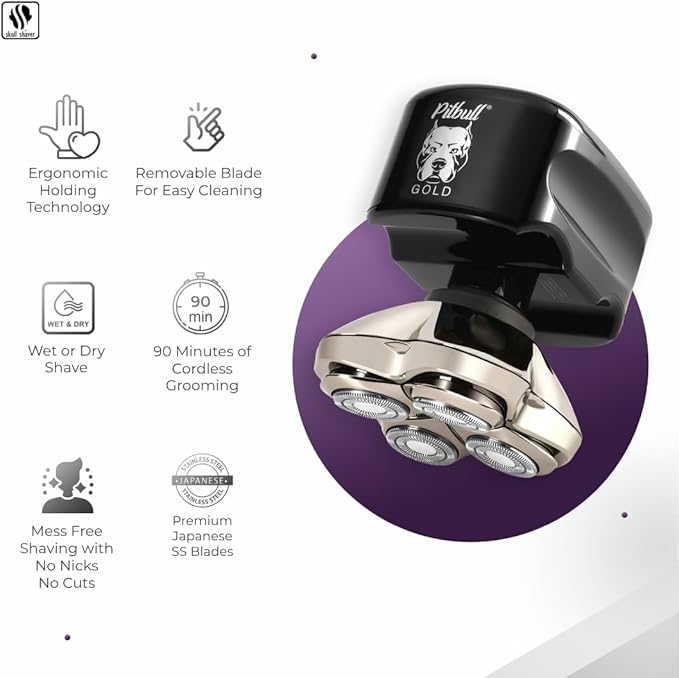 Skull Shaver Pitbull Gold PRO Electric Razor & Baby Beast Trimmer - Premium Cordless Electric Shaver for Men - for Wet & Dry Shaving - Features LED Battery Display - Comes with Travel Pouch
