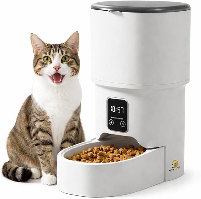 Automatic Pet Feeder for Cats & Dogs – 4L Button Type Programmable Timed Food Dispenser with Portion Control, Battery Backup, and Secure Locking Lid for Healthy Pet Routines