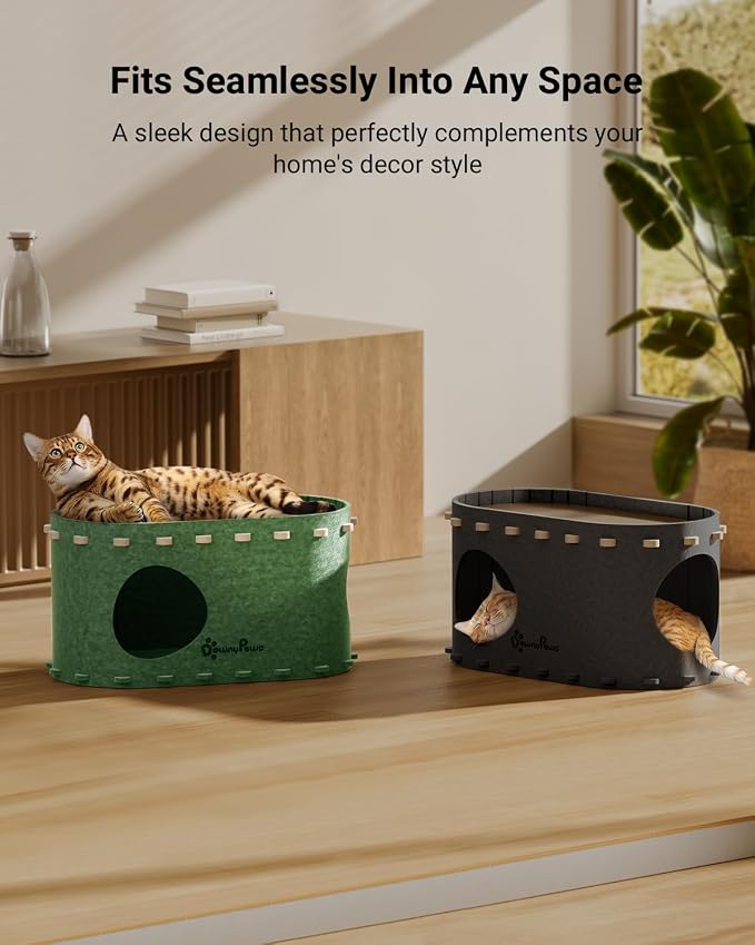 DownyPaws Cat House for Indoor Cats, Cube Castle Cat Bed Cave, Forest | Cat Hideaway Enclosed Bed,Cave Hideout Fort,Kitten Peekaboo Hut for Cats,Hide Box Bed for Large Cat Up to 22 Lbs