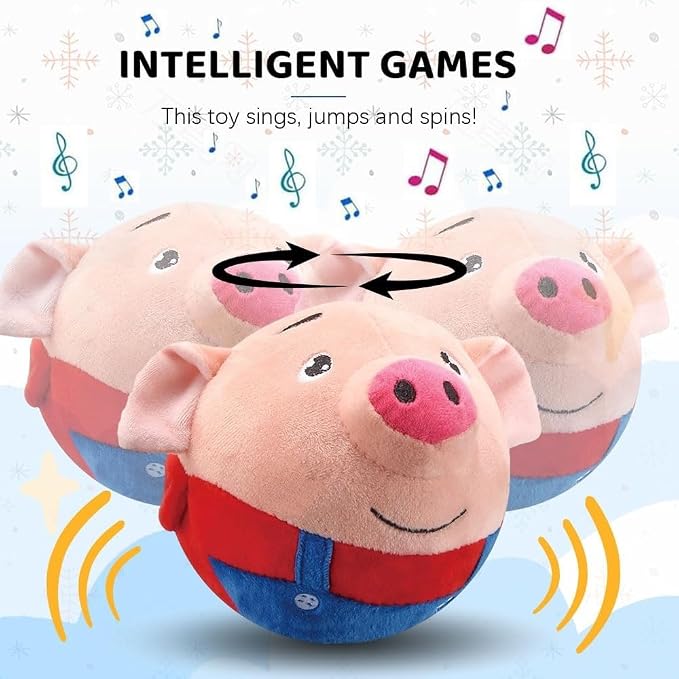【2PCS】Interactive Dog Toys,Active Moving Pet Plush Toy with Recording & Music Modes,Jumping Squeaky Song shaking Interactive Dog Ball,Dog Toys to Keep Them Busy,Replaceable Coat (Blue Pig + Red Pig)