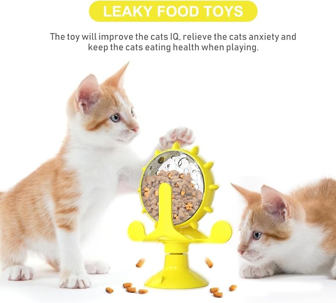 Cat Feeding Toy Rotating Windmill Treat Dispenser Interactive Pet Slow Food Toy with Food Leakage Hole Helps Slow Eating and .11 X 1.57 X 6.69 in