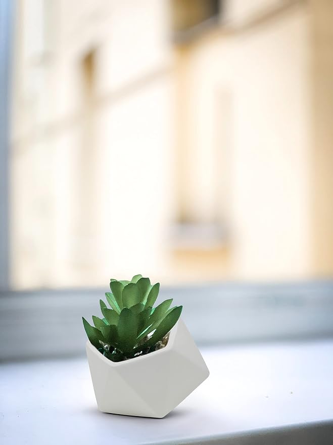 WGV Geometric Ceramic Vase, Width 4.2", Height 3.3", Matte White Tilted Pot, DIY Folded Planter Bowl for Wedding Event Office Home Decor, 1 Piece