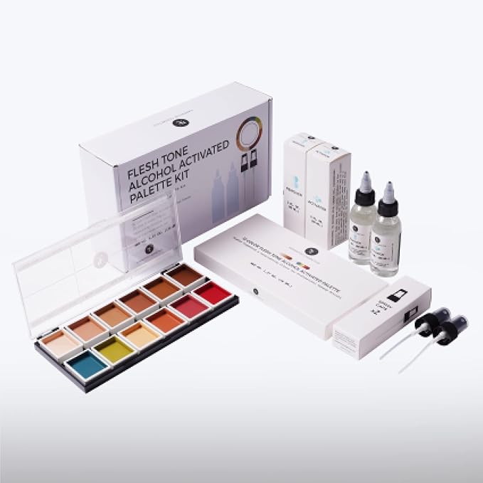 Narrative Cosmetics Flesh Tone Alcohol-Activated Palette, Activator, and Remover Kit, Professional SFX Makeup Set, Tattoo Cover