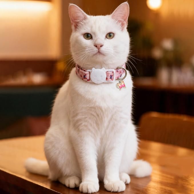 Cat Collars for Girl Cats & Boys, 2 Pack Soft Cotton Breakaway Collar with Removable Bell and Cute Charms, Adjustable Safety Pet Necklace, Butterfly