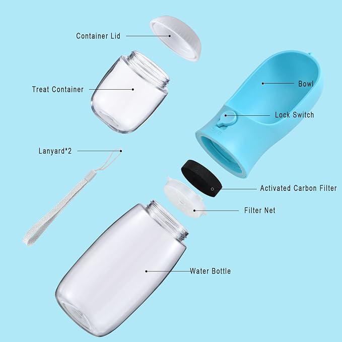 Cibaabo Dog Water Bottle Portable with Food Container & Filter for Travel | Feeding & Hydration | Travel Water Bowl | Portable Pet Dispenser | Dog Gifts | Puppy Essentials | for Hiking Camping Beach