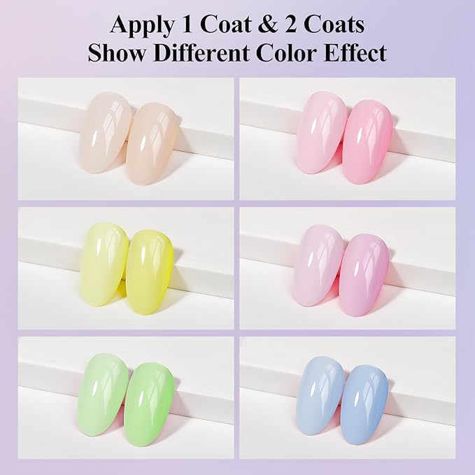 Nail Polish Set 6 Colors Pastel Quick Dry Nail Lacquer Sheer Pink, Purple, Blue, Nude Fast Dry Fingernail Polish Bulk DIY Salon Gift for Women Spring Summer Colors,8lm/0.27fl.oz